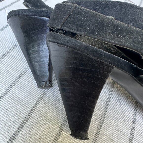 Real black suede sling-back 3" heels with cut-outs  Sz 6 - Picture 4 of 10
